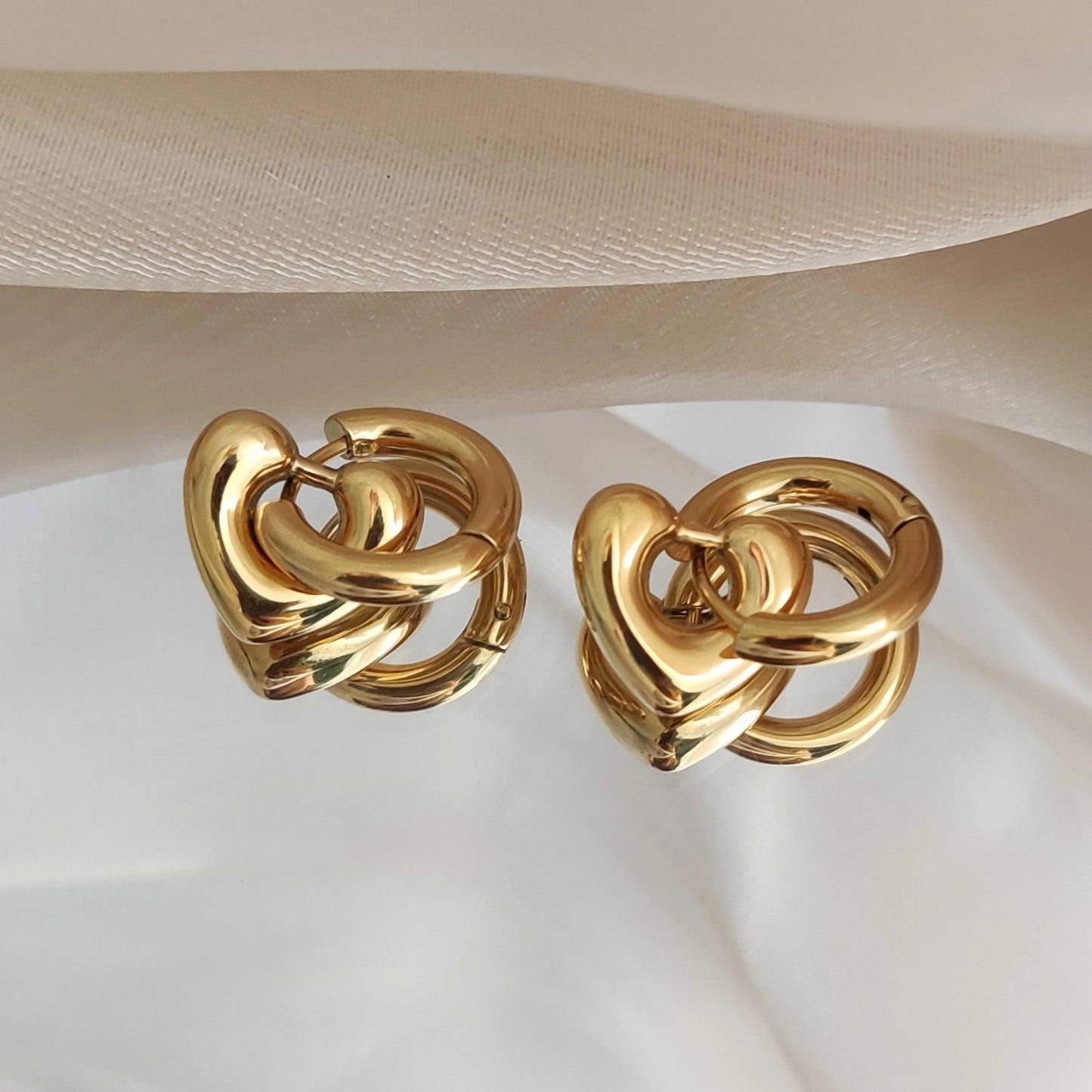 Waterproof heart hoop earrings with shiny finish