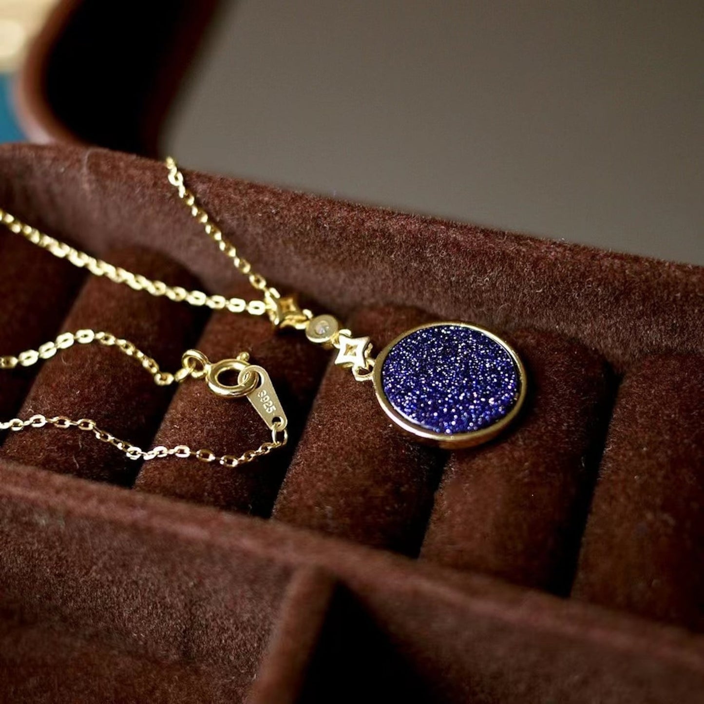 Detail of waterproof Moon Phase Sandstone Necklace