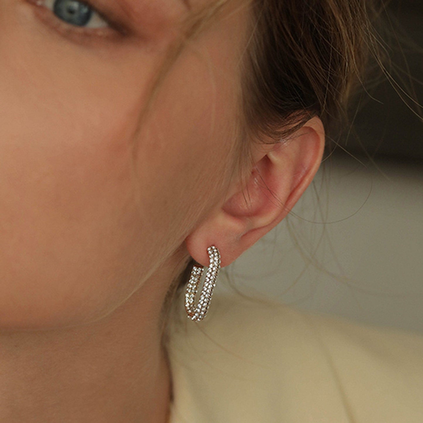 Waterproof pave hoop earrings in 18K gold or silver