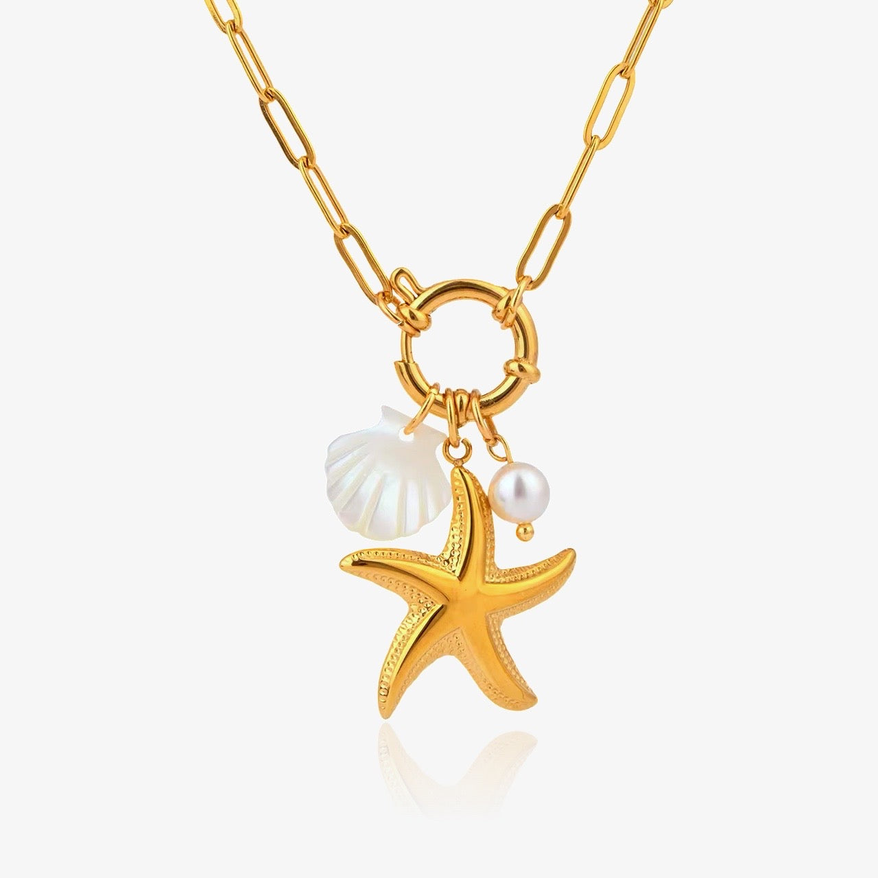 Waterproof starfish necklace laid flat on surface