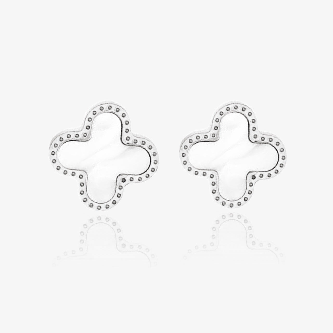 Waterproof white clover earrings with 18K gold plating