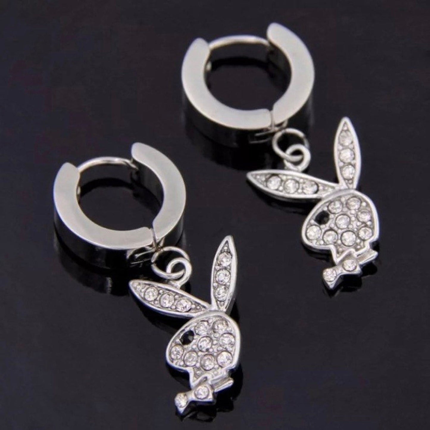 Bunny earrings styled with party outfit