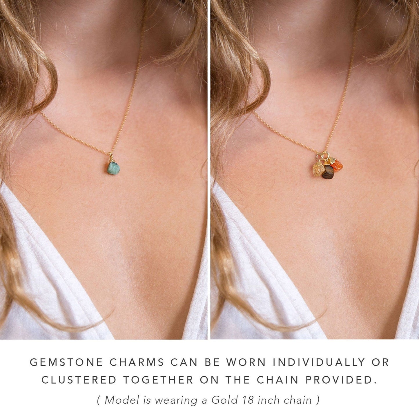 Raw gemstone charms on gold chain – zodiac birthstone necklace