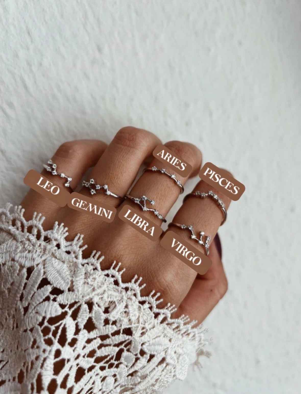 Zodiac ring worn on hand – elegant stacking ring