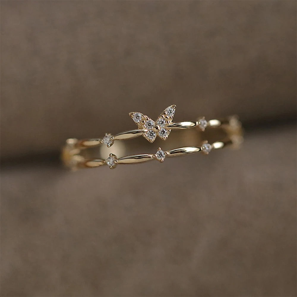 Dainty Butterfly Double Ring