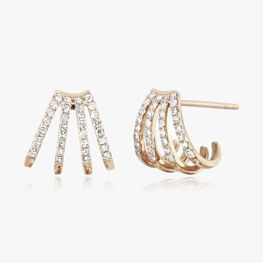 Front view of multi hoop huggie earrings with crystal pavé