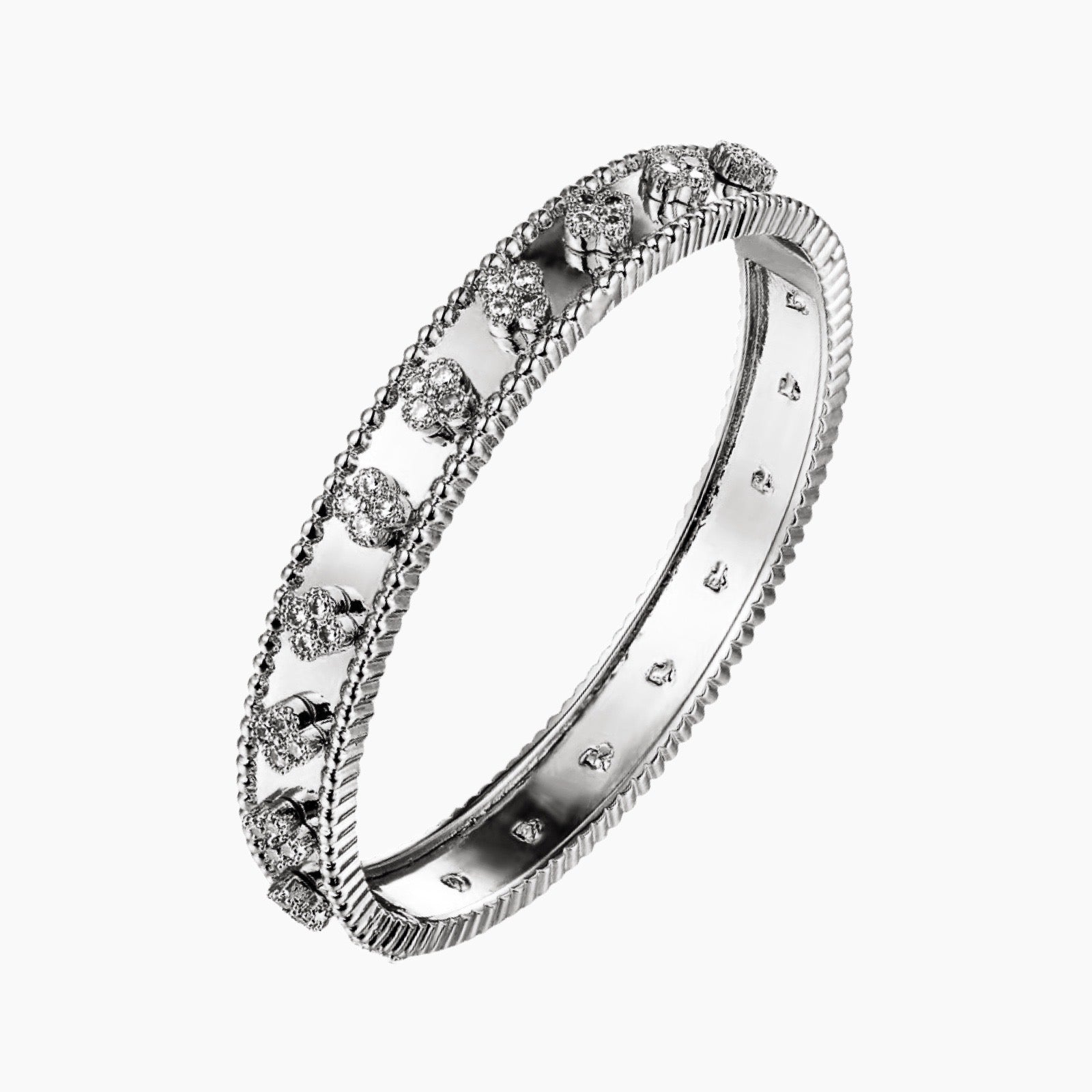 3D clover bracelet worn on wrist – styled look