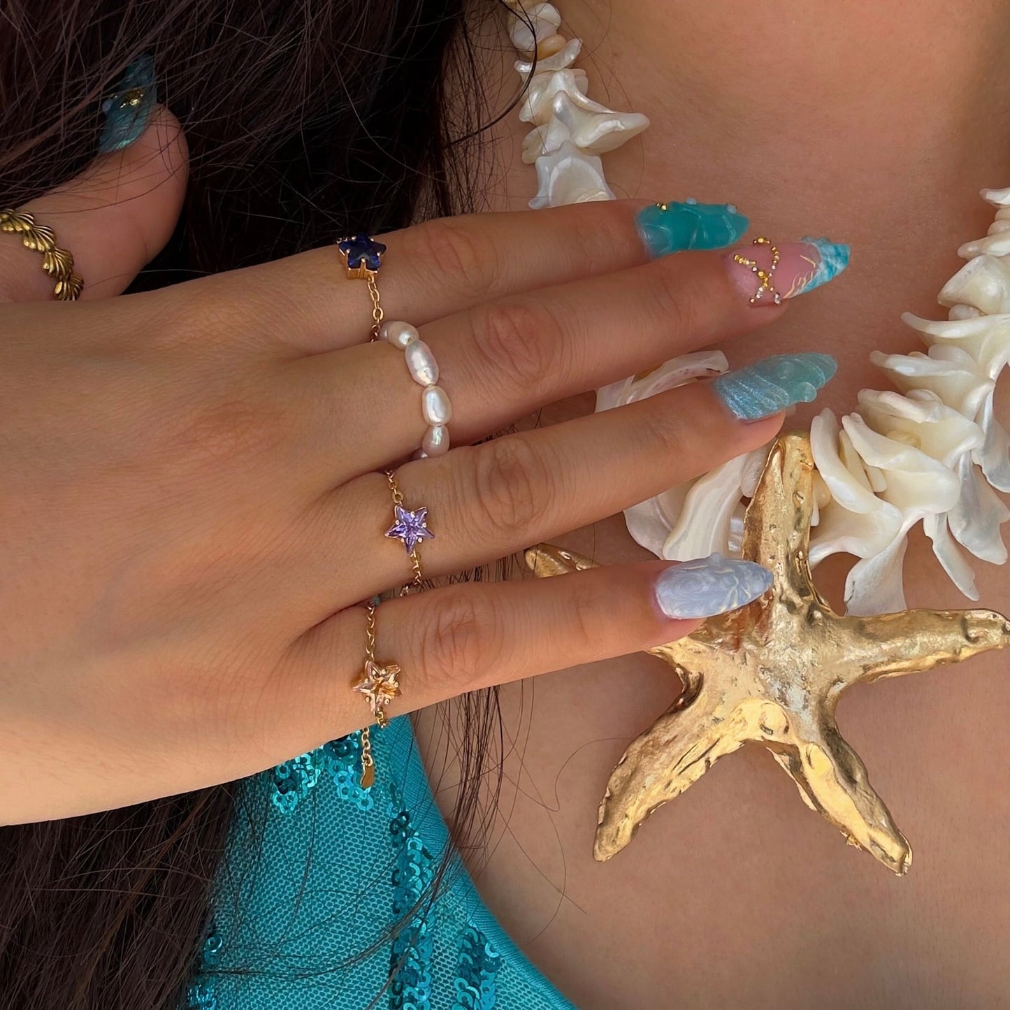 NEW! Star Chain Rings- GoldL