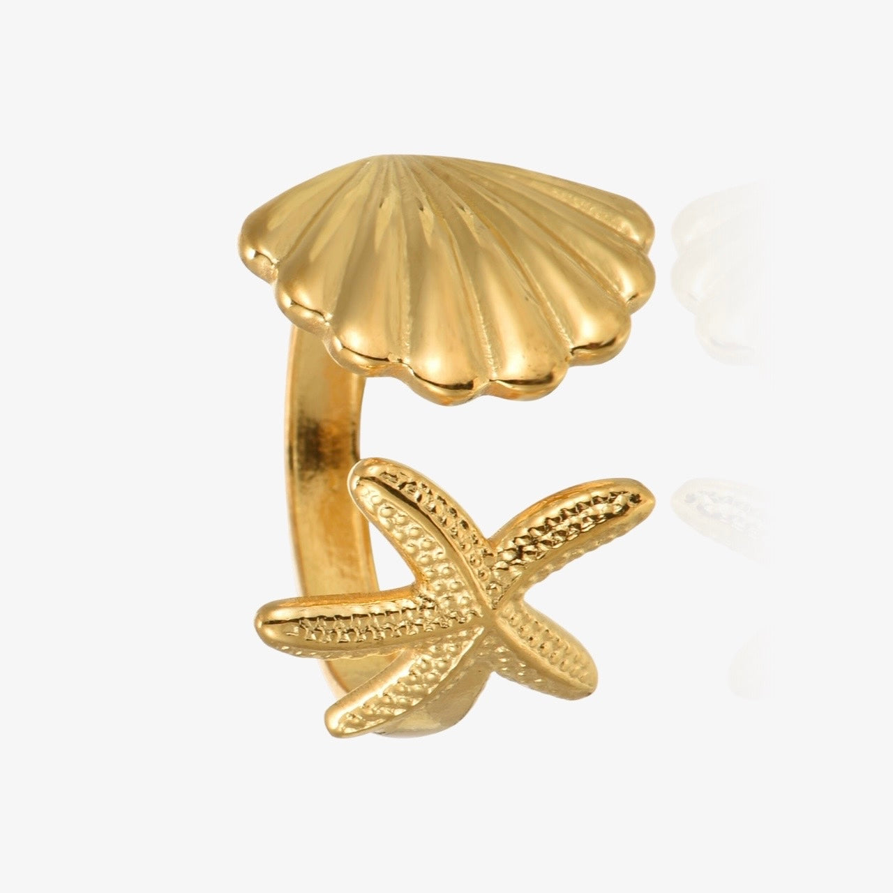 Summer Starfish Shell Ring – Adjustable Waterproof Beach Jewelry