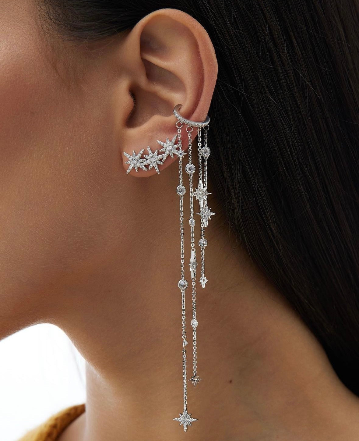 Starfall Crystal Chain Ear Cuff