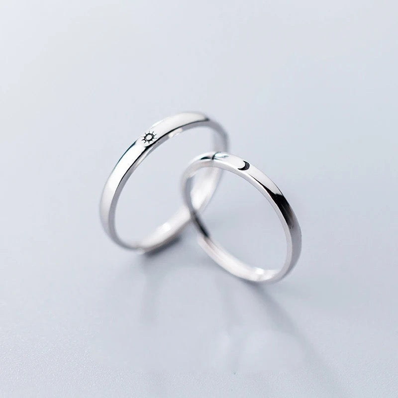 Bagues assorties Lune et Soleil – Ensemble de bagues de couple réglables