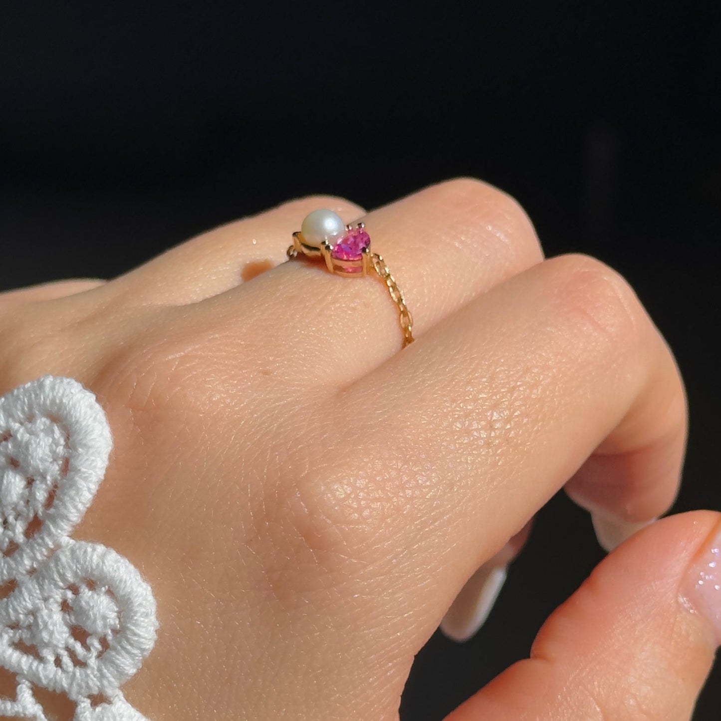 You + Me Pearl Chain Ring