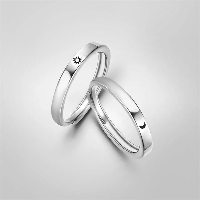 Bagues assorties Lune et Soleil – Ensemble de bagues de couple réglables
