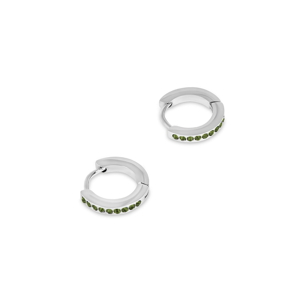 Birthstone Huggie Creolen Silber – Vorderansicht