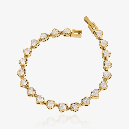Vintage Hearts Bracelet – Waterproof Gold Tennis Style
