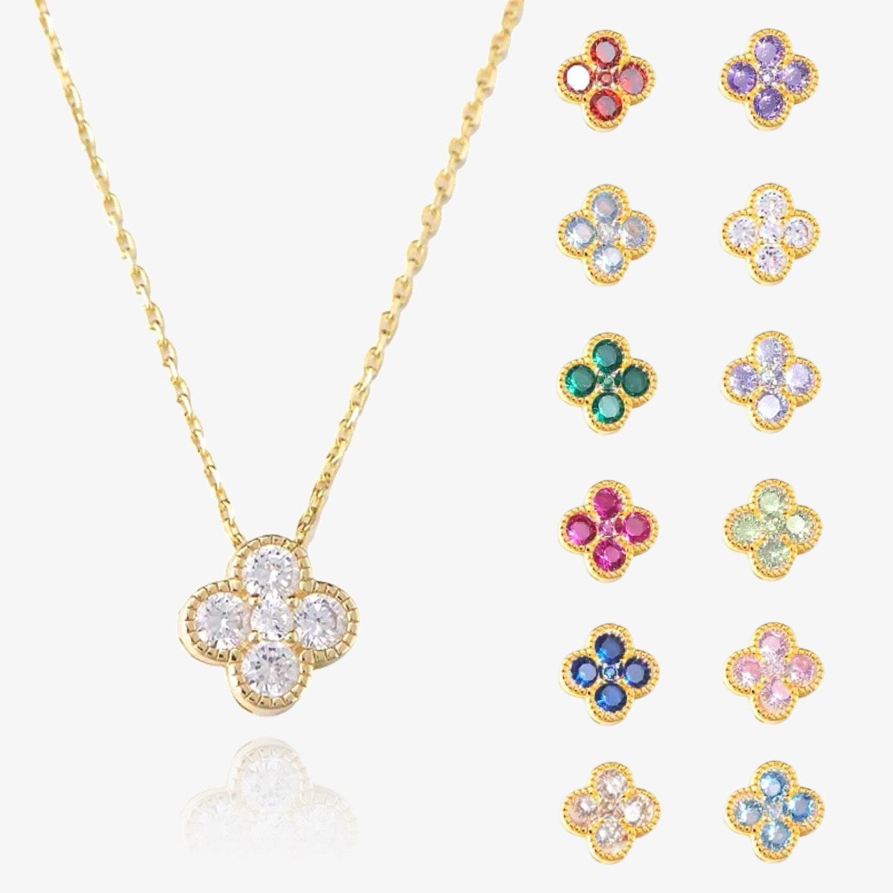 Clover Birthstone Necklace Sterling Silver