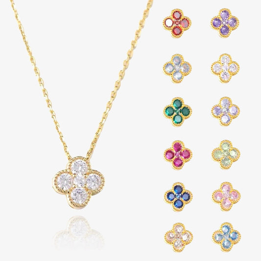 Clover Birthstone Necklace Sterling Silver