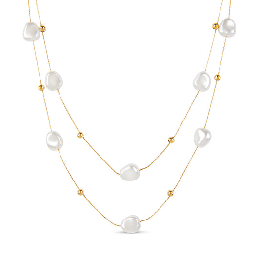 Abstract Pearl Layered Halskette Gold – Vorderansicht