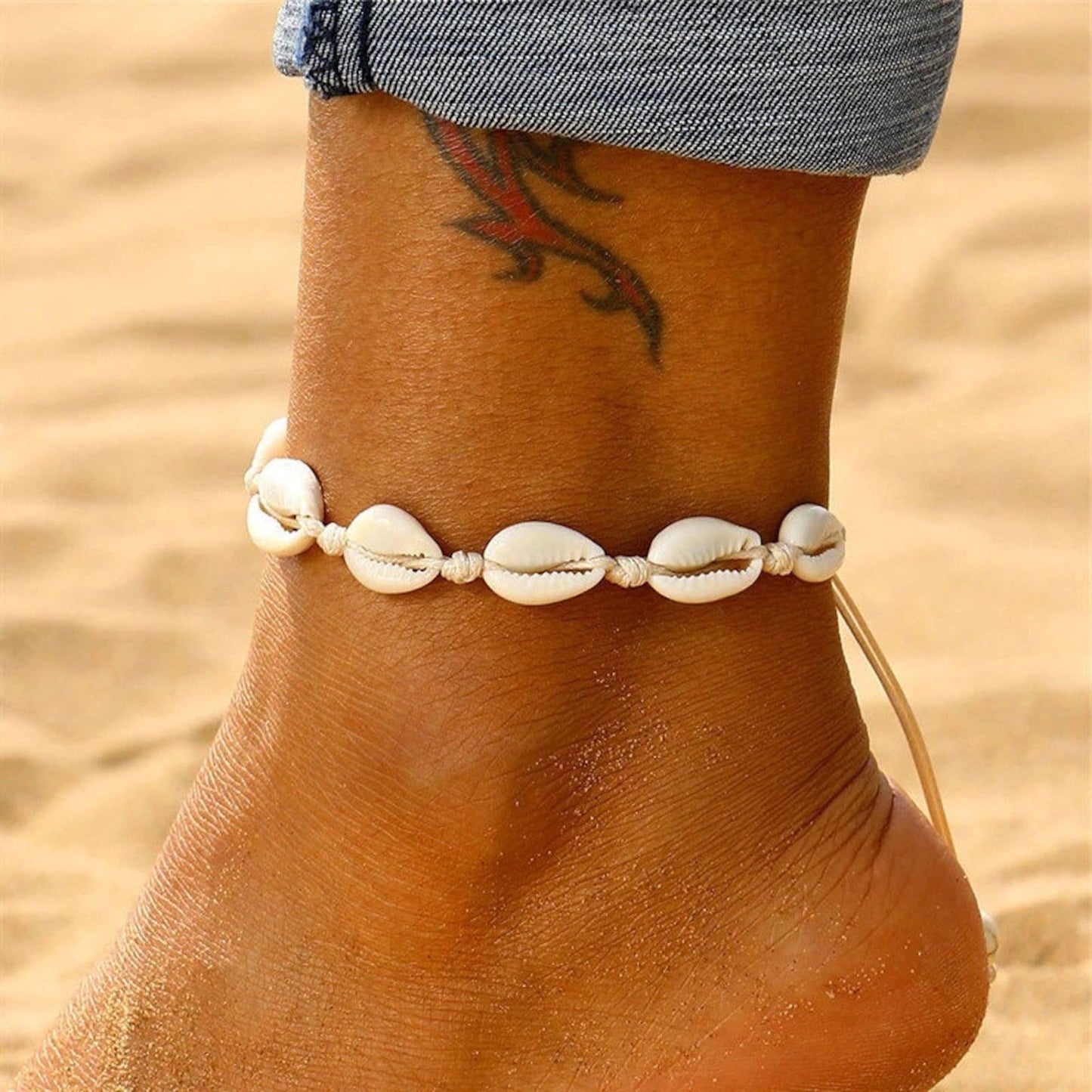 Adjustable shell choker and anklet set