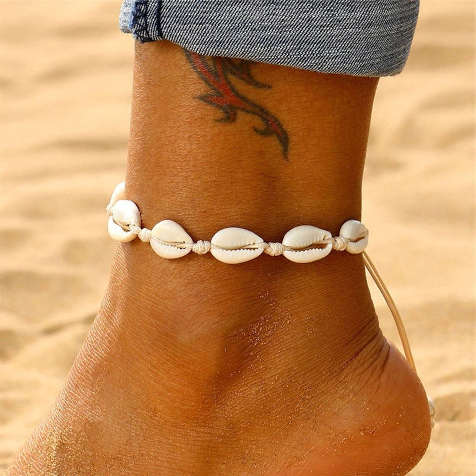 Adjustable shell choker and anklet set