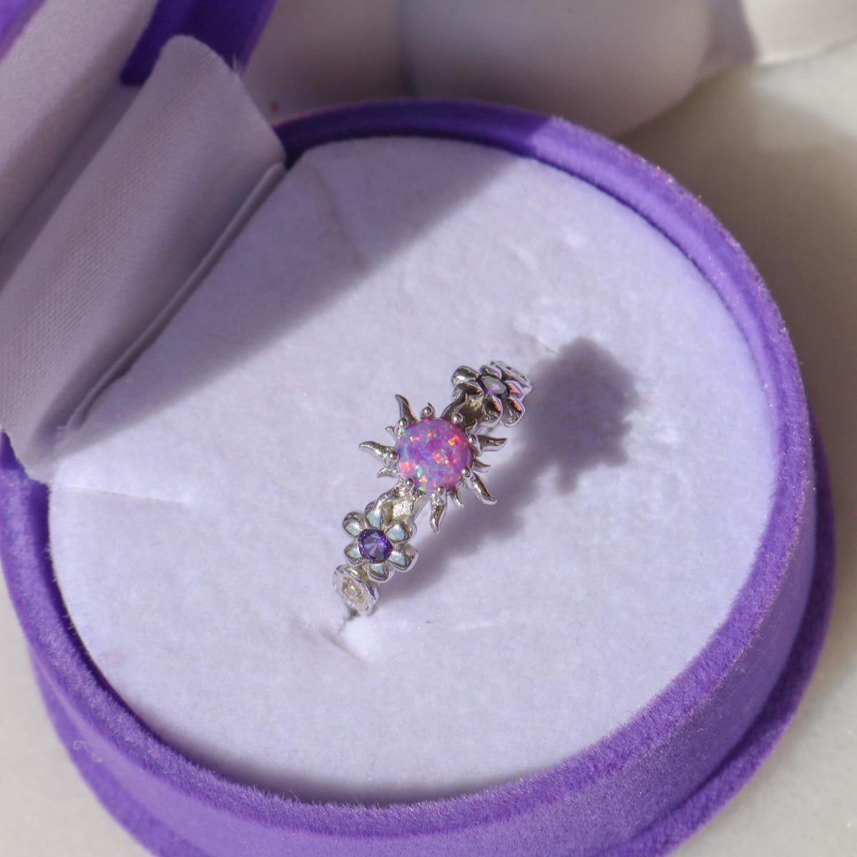 Handmade adjustable opal ring, sterling silver