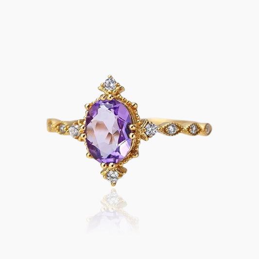 Front view of amethyst ring with 18K gold over silver