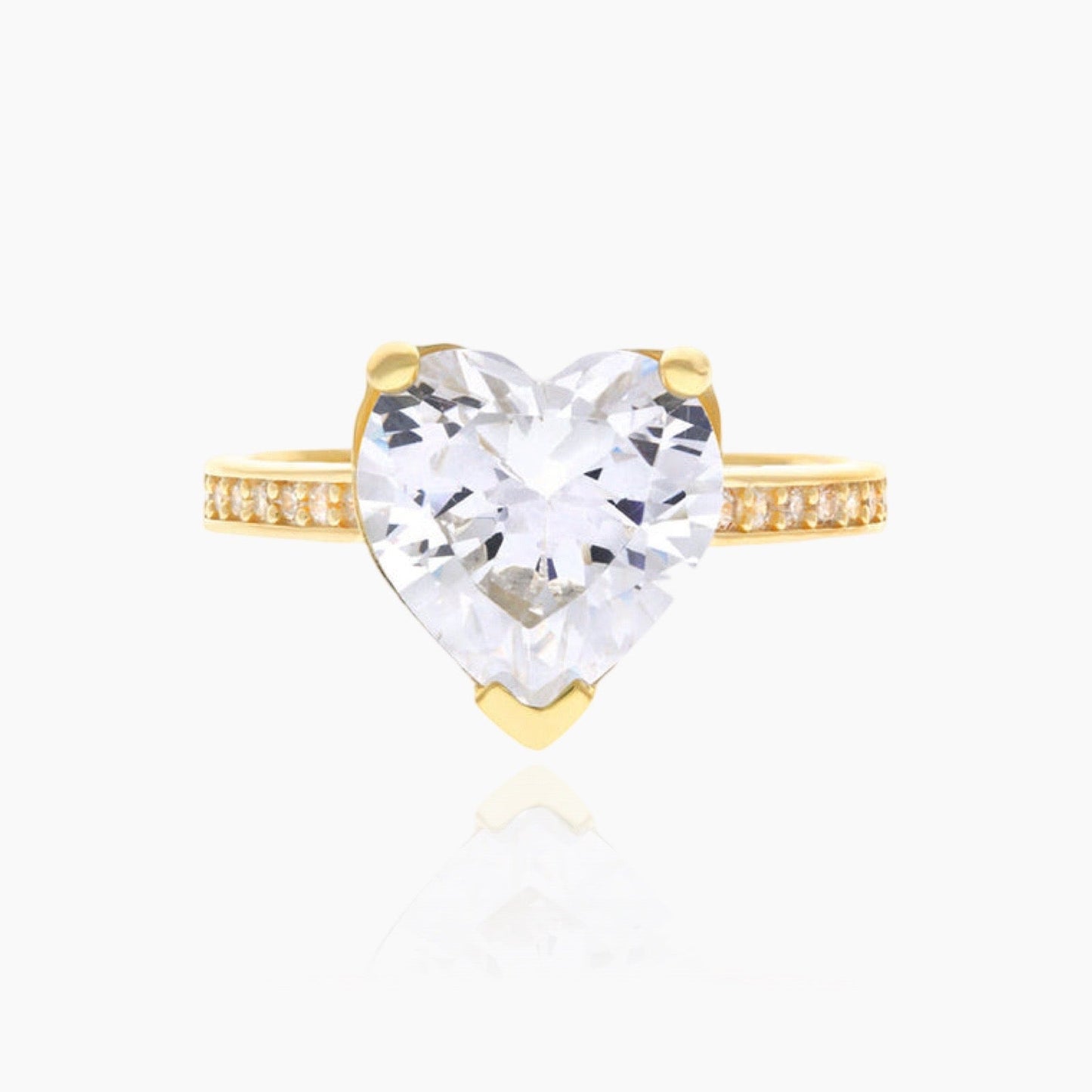 Front view of Amour heart-shaped ring with crystal shine