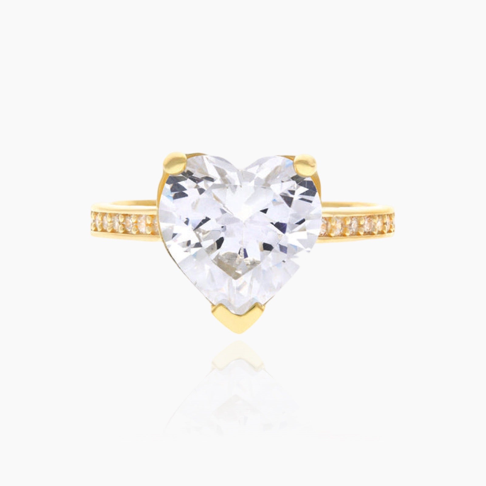 Front view of Amour heart-shaped ring with crystal shine