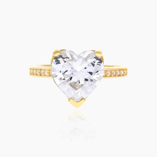 Front view of Amour heart-shaped ring with crystal shine