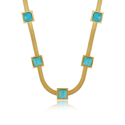 Aqua Stone Snake Chain Halskette Gold – Vorderansicht