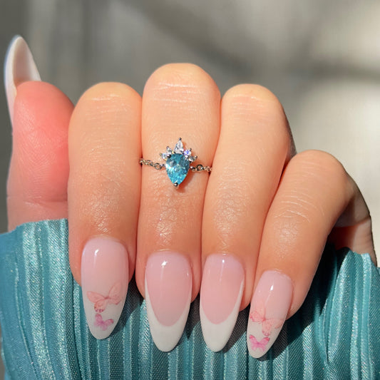Aquamarine Self-Love chain ring with aquamarine zirconia in 925 silver