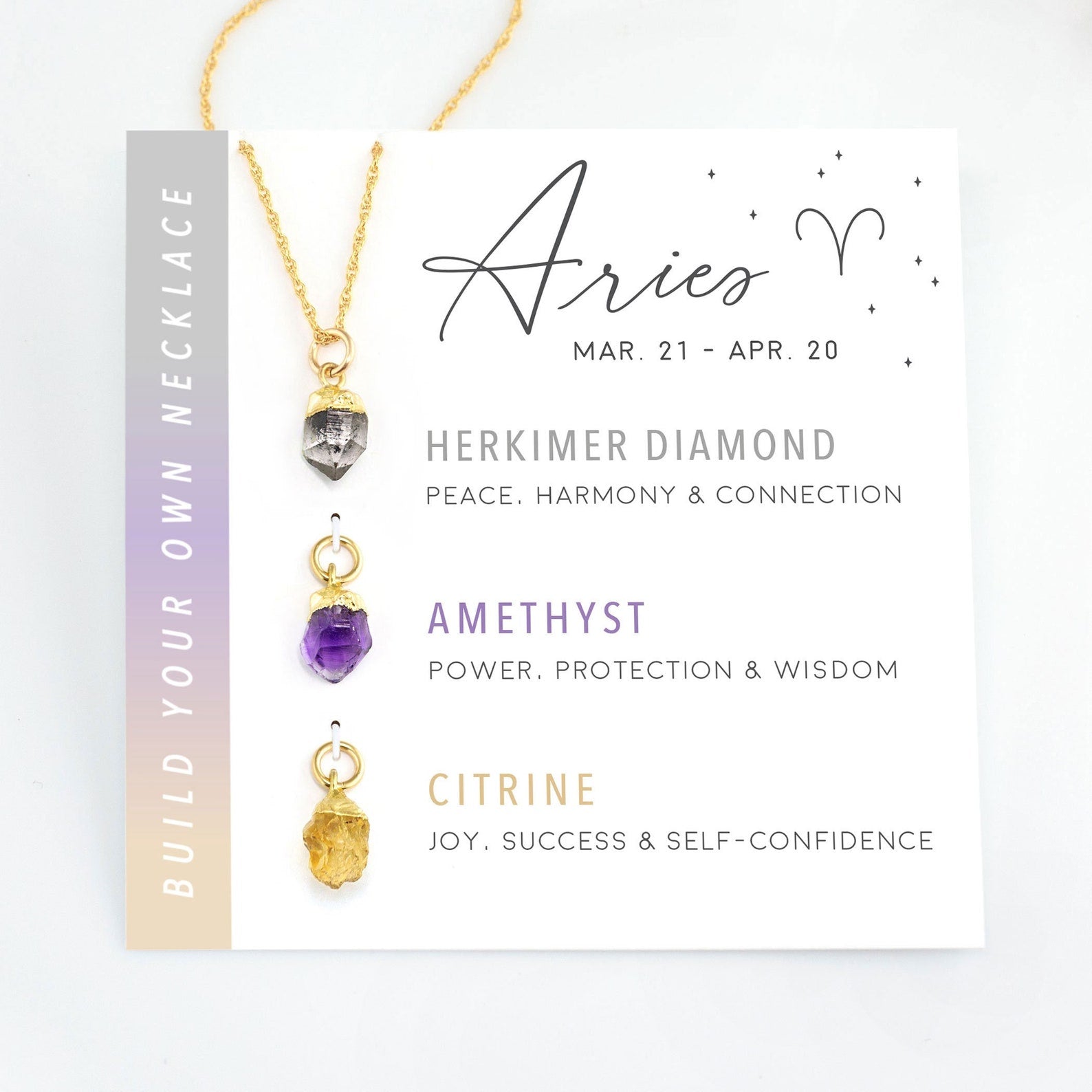 Raw gemstone charms on gold chain – zodiac birthstone necklace