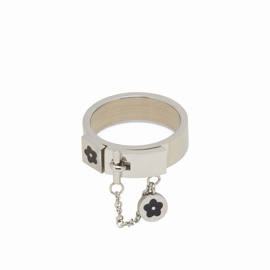 Blumen Charm Ring Silber – Vorderansicht