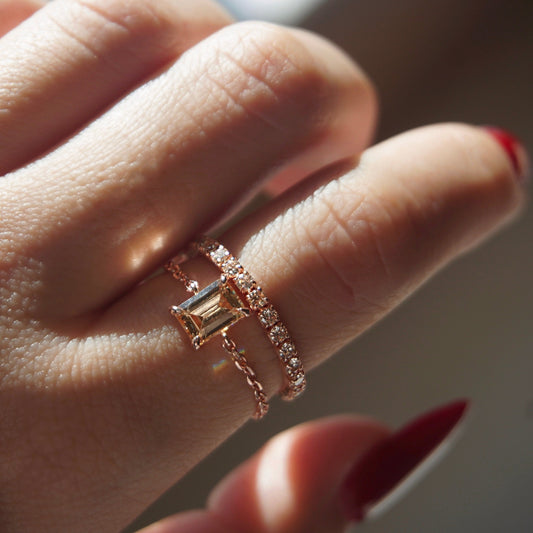 Citrine Champagne adjustable chain ring in 14K rose gold & 925 silver