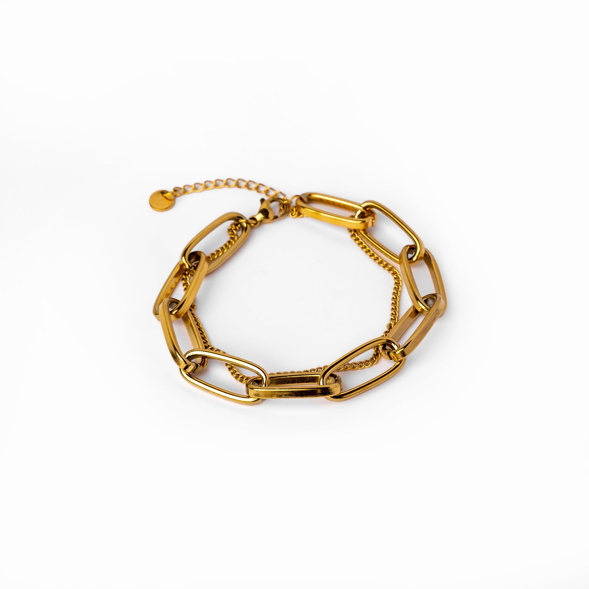 Clip Figaro Doppelkettenarmband Gold – Vorderansicht