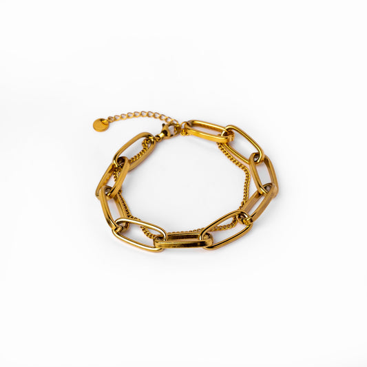 Clip Figaro Doppelkettenarmband Gold – Vorderansicht