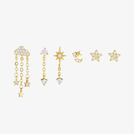 Set of 6 Cloud Love earrings with stars and clouds design