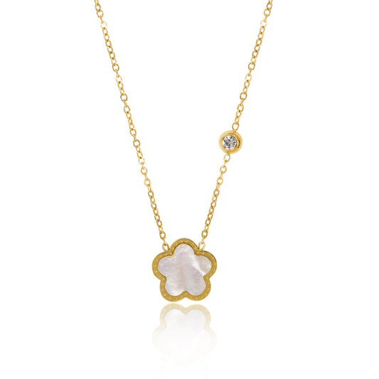 Clover Anhänger Halskette Gold Weiß – Vorderansicht