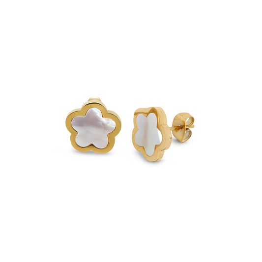 Clover Shell Ohrstecker Gold Weiß – Vorderansicht