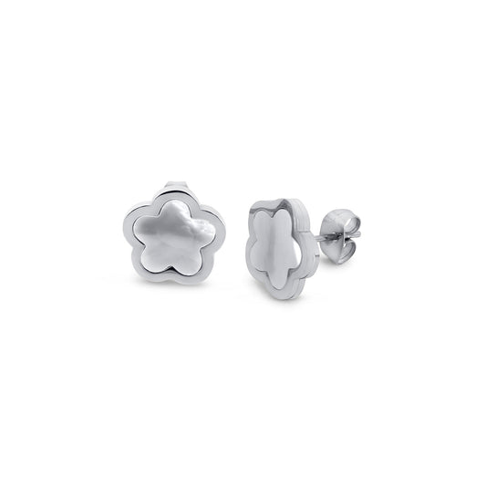 Clover Shell Ohrstecker Silber Weiß – Vorderansicht