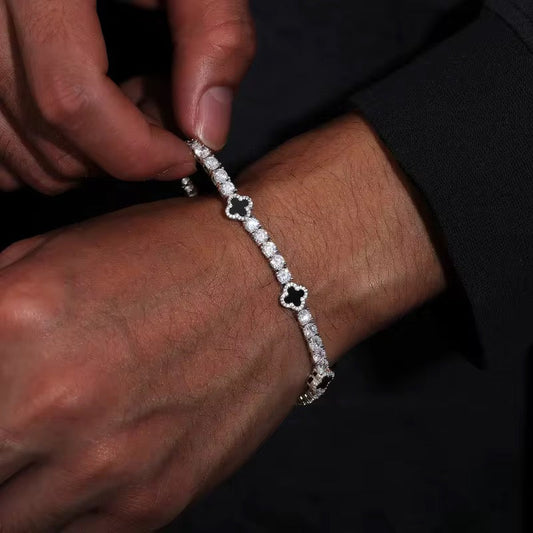Gold clover tennis bracelet for men – front view