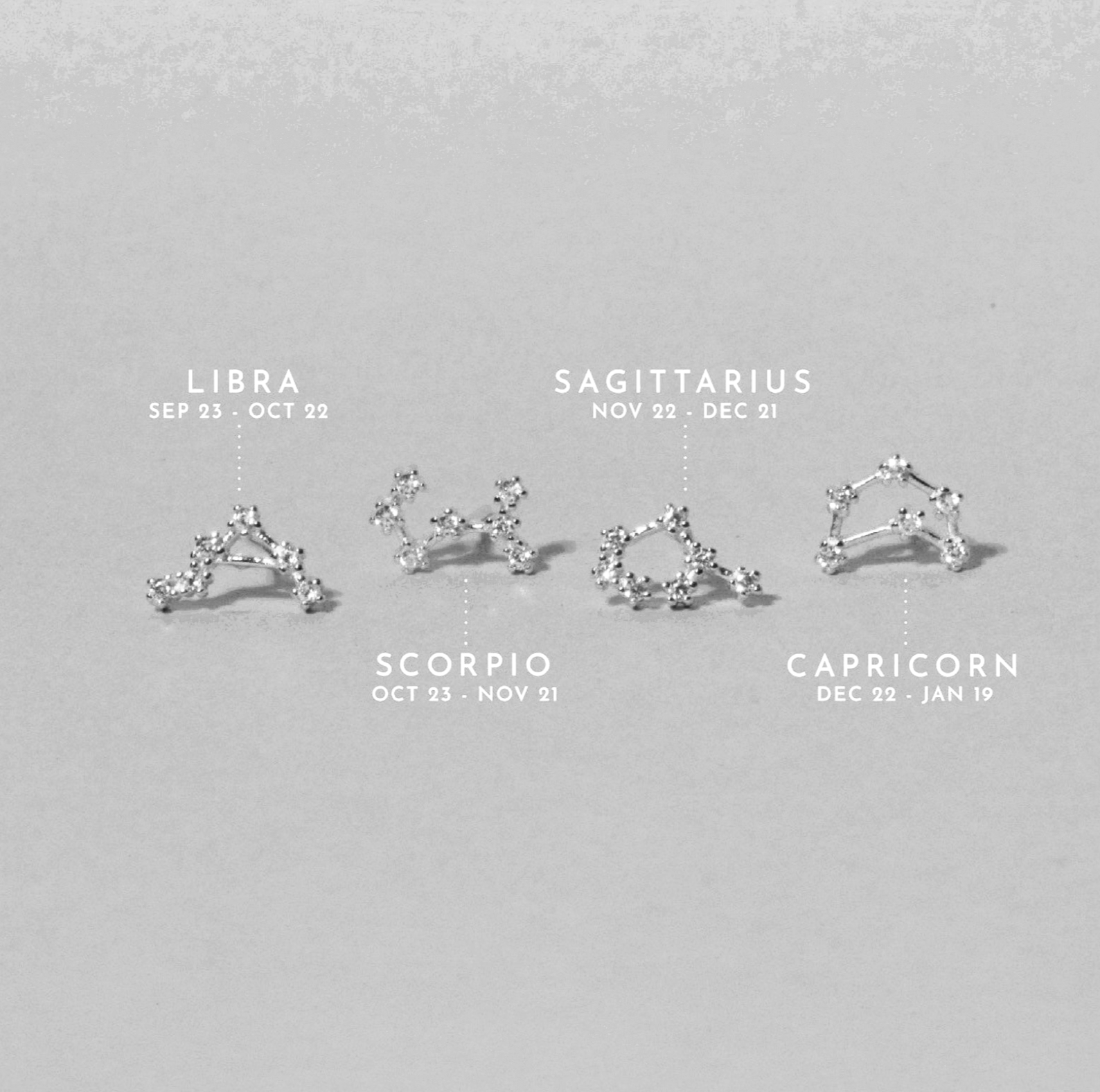 Zodiac constellation earrings displayed in gift box