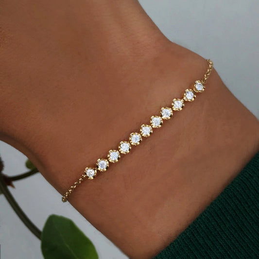 Dainty gold crystal bracelet with round zircon stones – Loveness