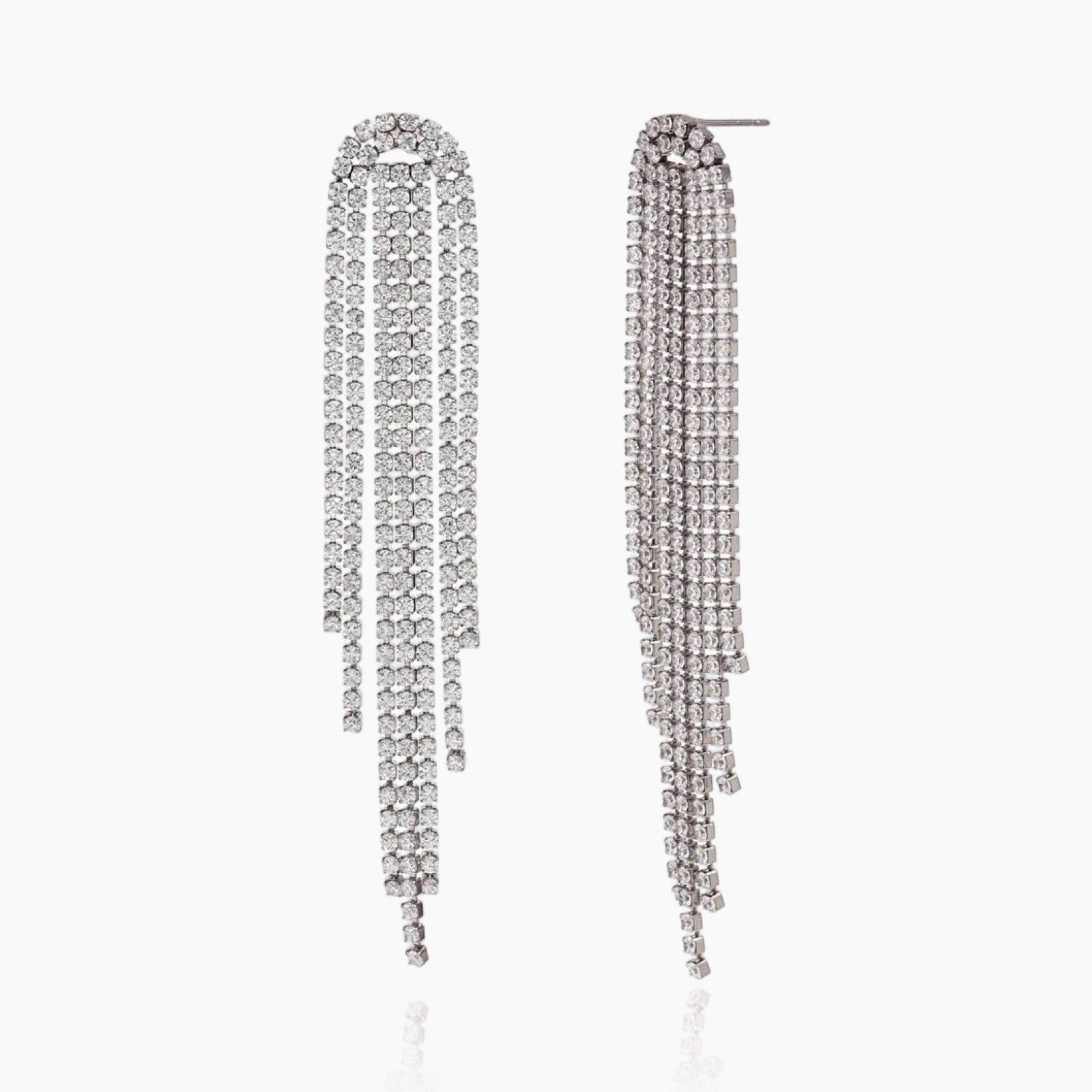 Gold and silver crystal tassel earrings side by side