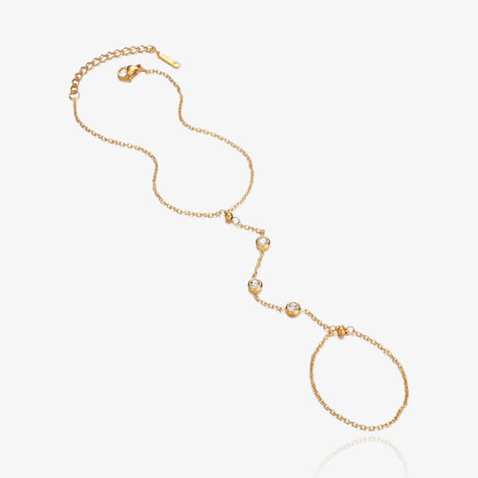 Elegant hand chain bracelet with crystals – front view