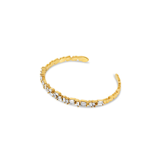 Stein CZ Baguette-Schliff Armreif Gold – Vorderansicht