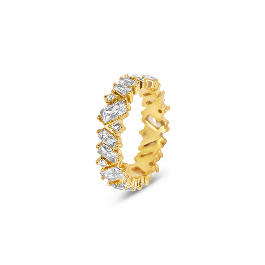 CZ Baguette-Schliff Steinring Gold – Vorderansicht