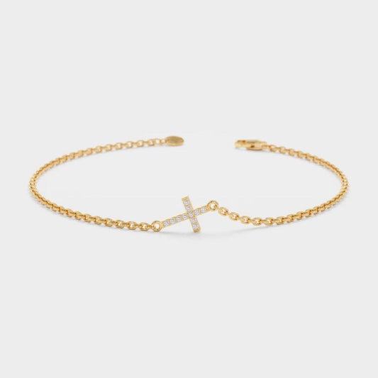 Elegant dainty cross bracelet with crystals – front view