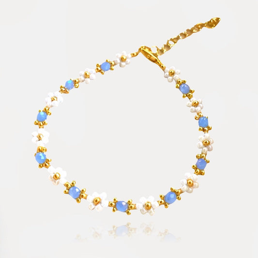 Pink dainty flower bead bracelet – waterproof gold jewelry – Loveness