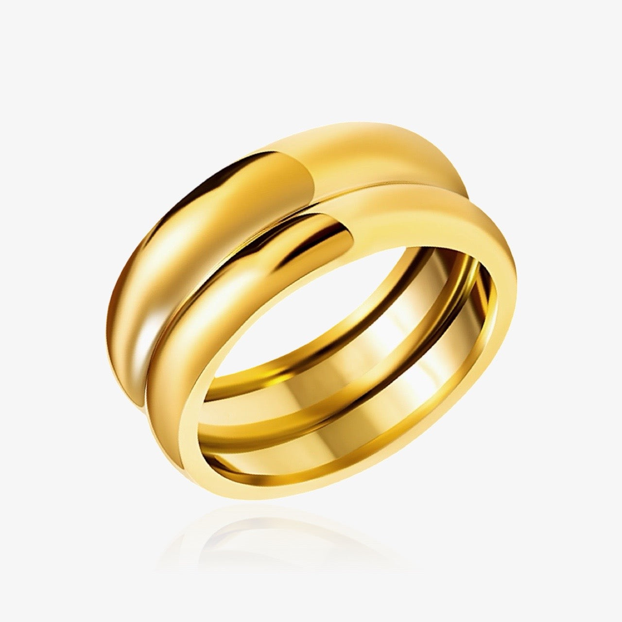 Front view of double hoop organic ring in gold